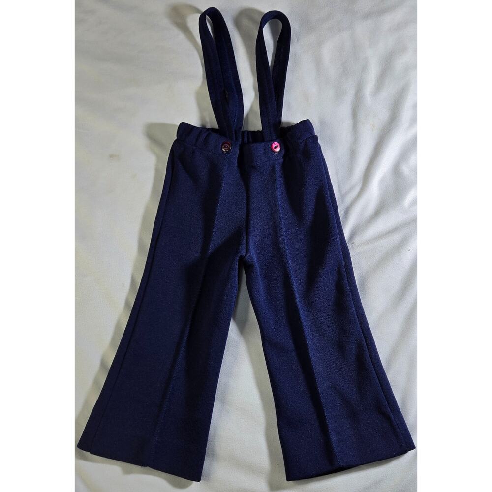 Mothercare Vintage Boy's Suspender Pants 30 Month Navy Blue 1960s 11" Inseam